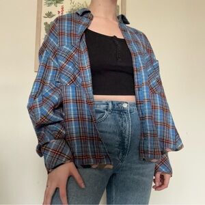 BDG Urban Outfitters blue multicolored oversized button down flannel indie